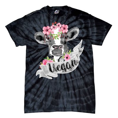 Vegan Funny Cow With Flower Headband Gift Tie-Dye T-Shirt