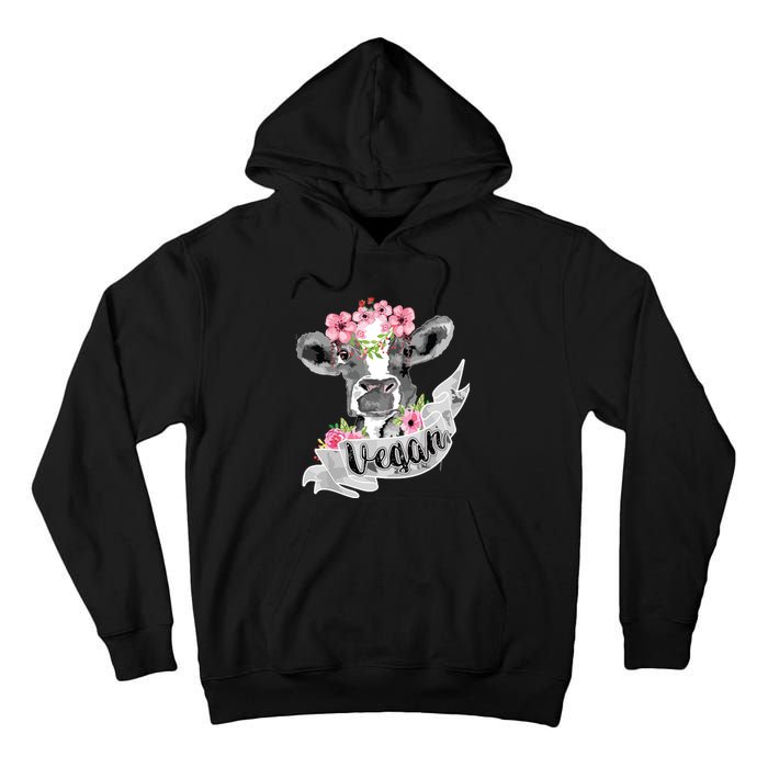 Vegan Funny Cow With Flower Headband Gift Tall Hoodie