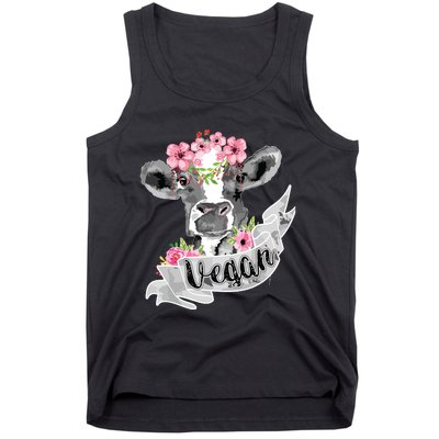 Vegan Funny Cow With Flower Headband Gift Tank Top