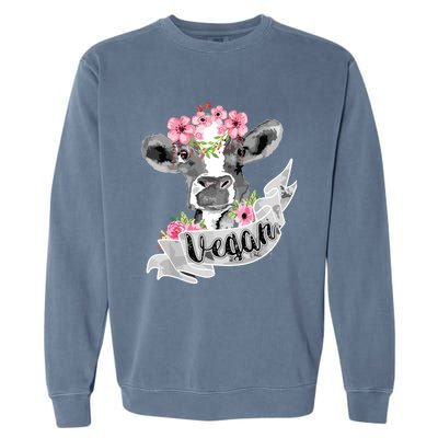 Vegan Funny Cow With Flower Headband Gift Garment-Dyed Sweatshirt