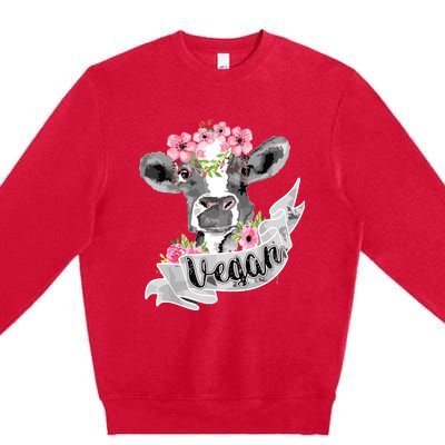 Vegan Funny Cow With Flower Headband Gift Premium Crewneck Sweatshirt