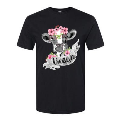 Vegan Funny Cow With Flower Headband Gift Softstyle CVC T-Shirt