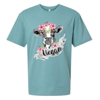 Vegan Funny Cow With Flower Headband Gift Sueded Cloud Jersey T-Shirt