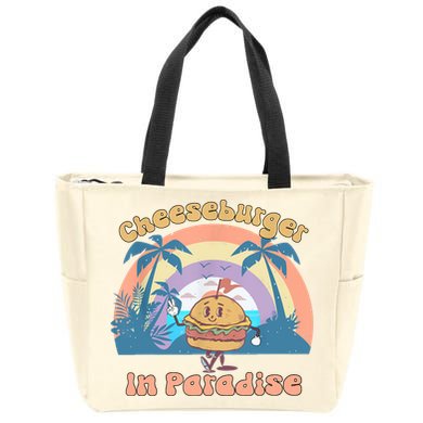 Vintage Funny Cheeseburger In Paradise Summer Vacation Vibe Zip Tote Bag