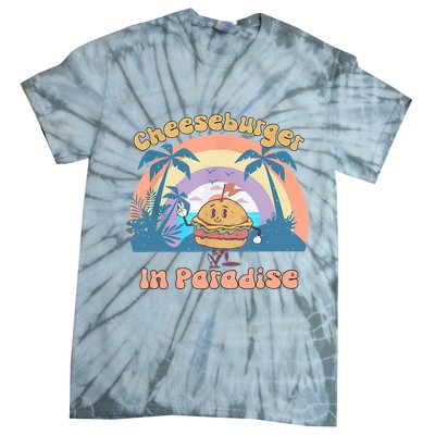 Vintage Funny Cheeseburger In Paradise Summer Vacation Vibe Tie-Dye T-Shirt