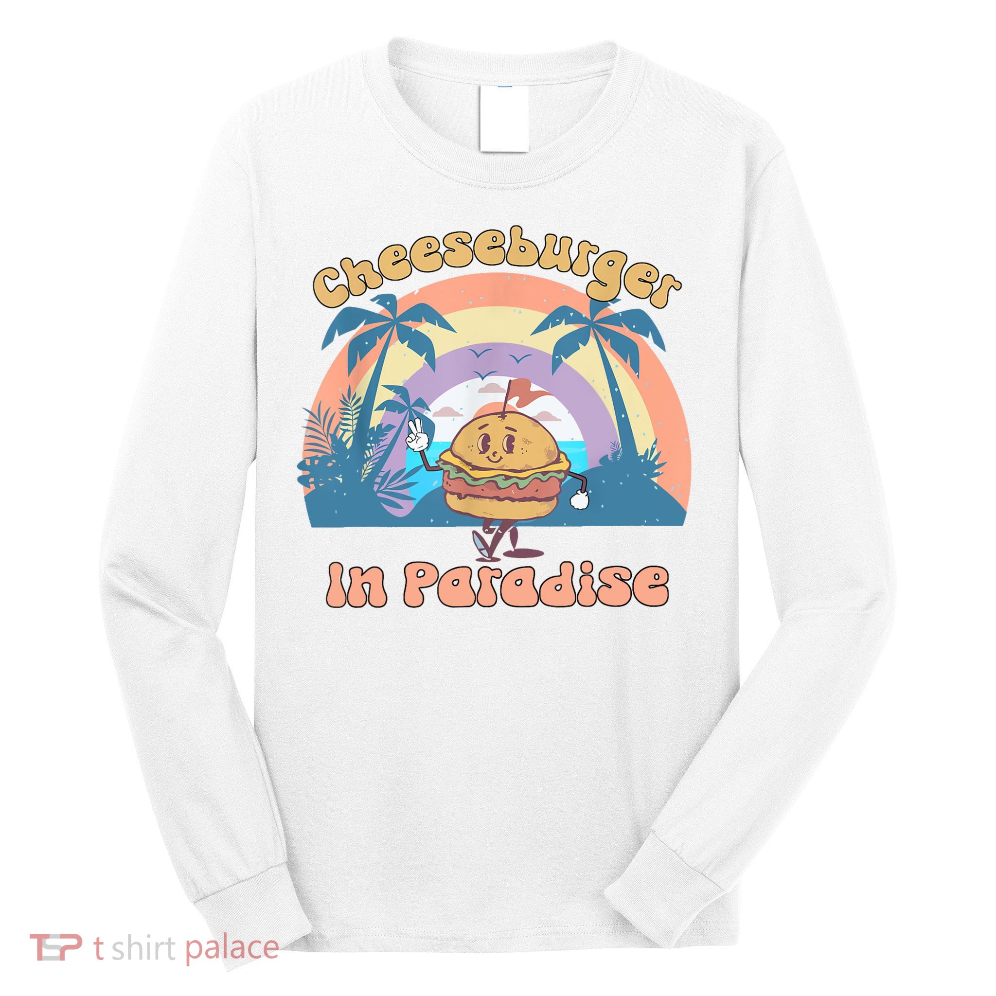 Vintage Funny Cheeseburger In Paradise Summer Vacation Vibe Long Sleeve Shirt