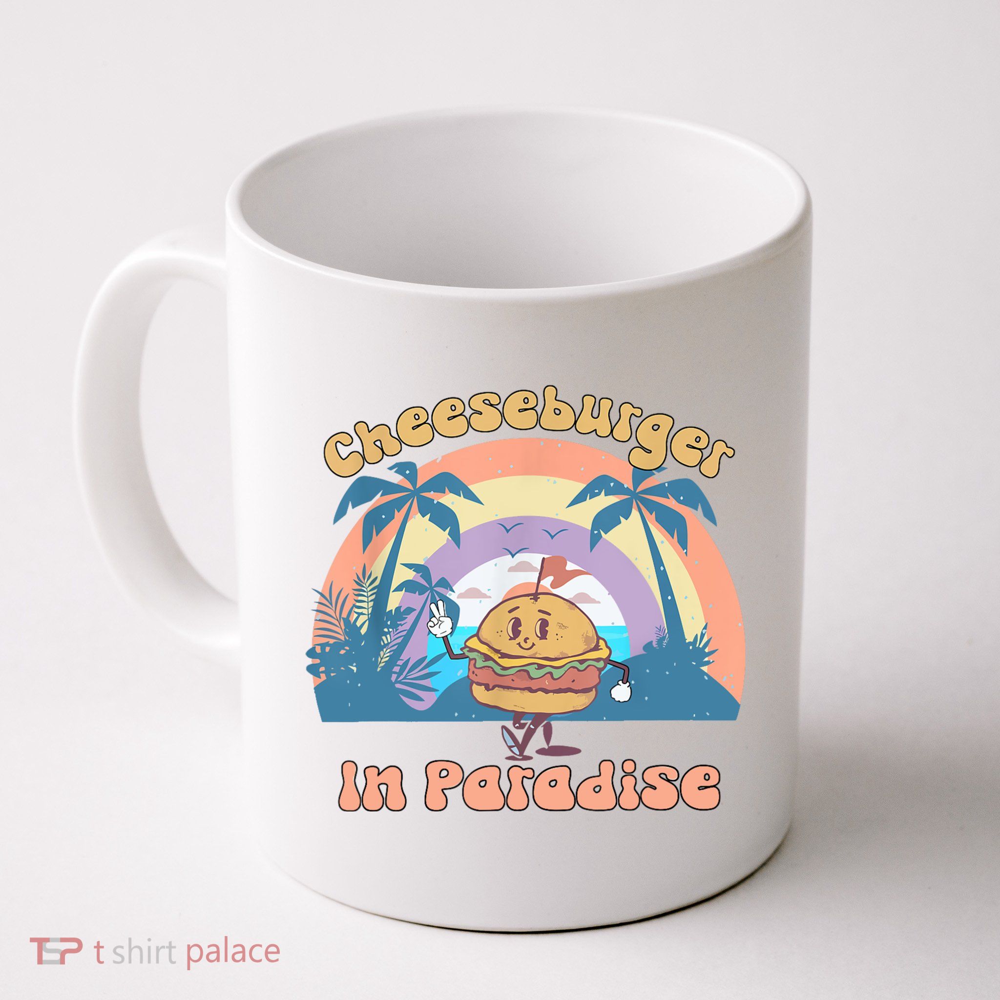 Vintage Funny Cheeseburger In Paradise Summer Vacation Vibe Mug