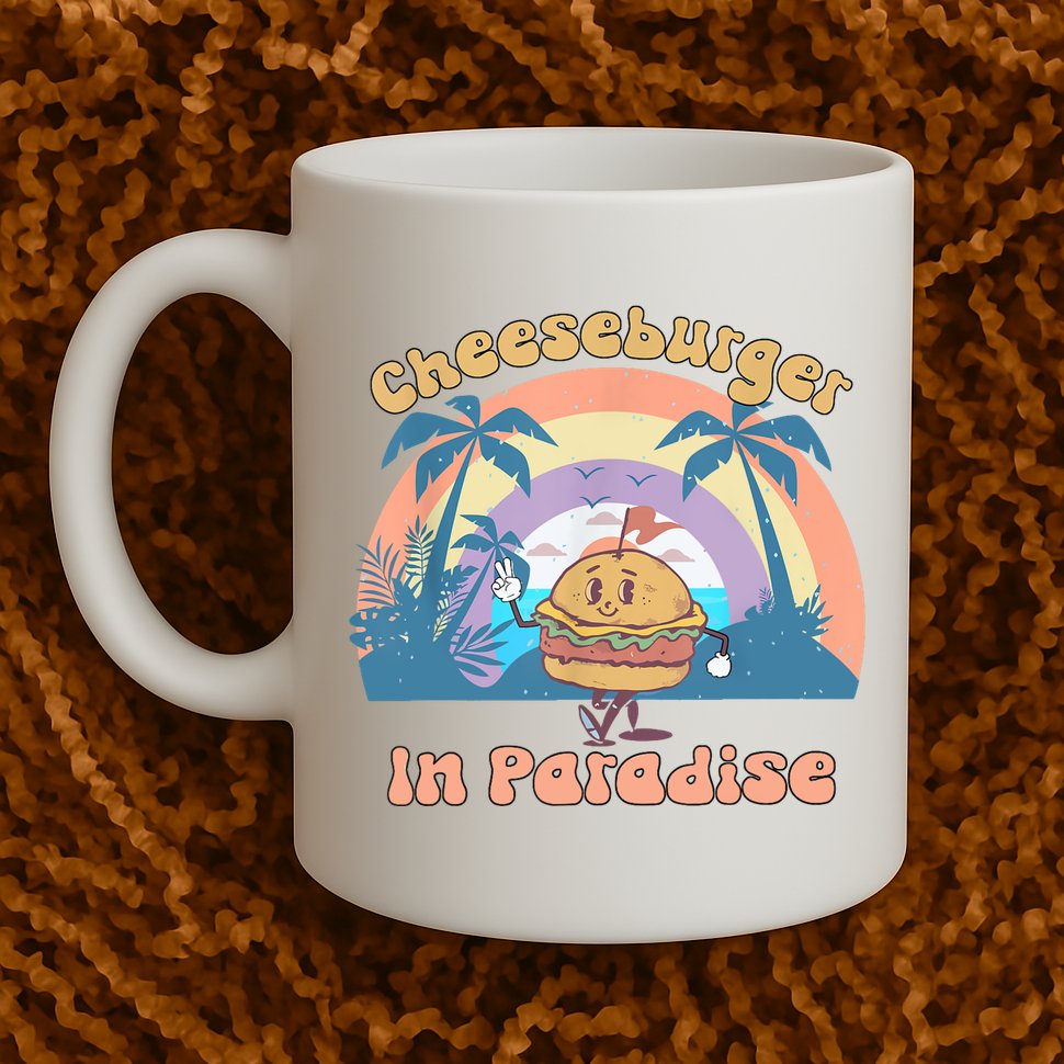 Vintage Funny Cheeseburger In Paradise Summer Vacation Vibe Mug