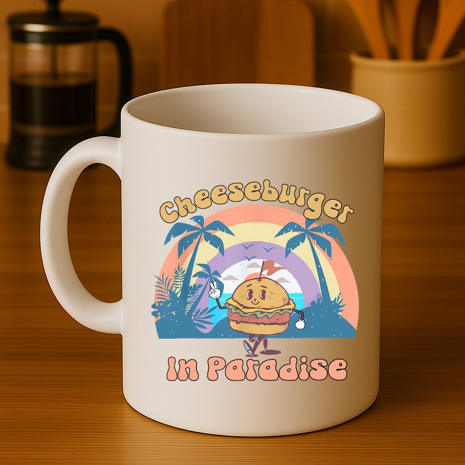 Vintage Funny Cheeseburger In Paradise Summer Vacation Vibe Mug
