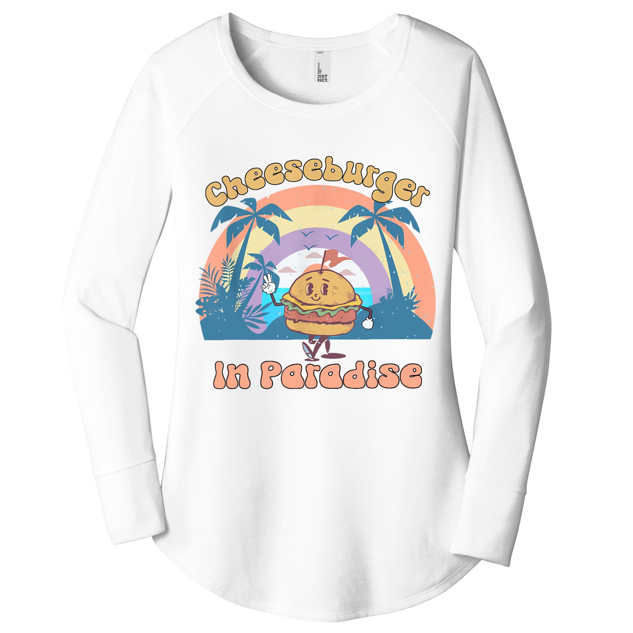 Vintage Funny Cheeseburger In Paradise Summer Vacation Vibe Women's Perfect Tri Tunic Long Sleeve Shirt