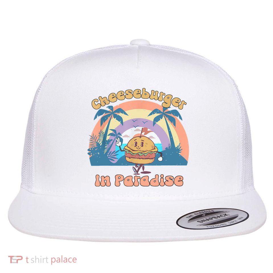 Vintage Funny Cheeseburger In Paradise Summer Vacation Vibe Flatbill Hat