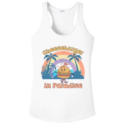 Vintage Funny Cheeseburger In Paradise Summer Vacation Vibe Ladies PosiCharge Competitor Racerback Tank