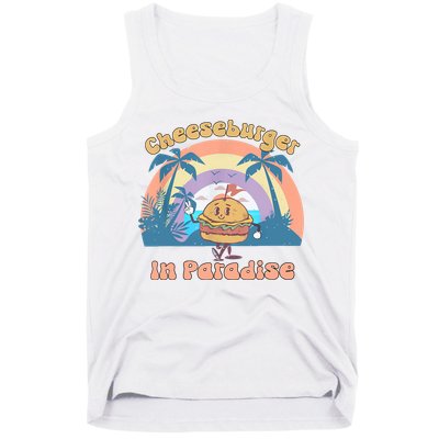 Vintage Funny Cheeseburger In Paradise Summer Vacation Vibe Tank Top