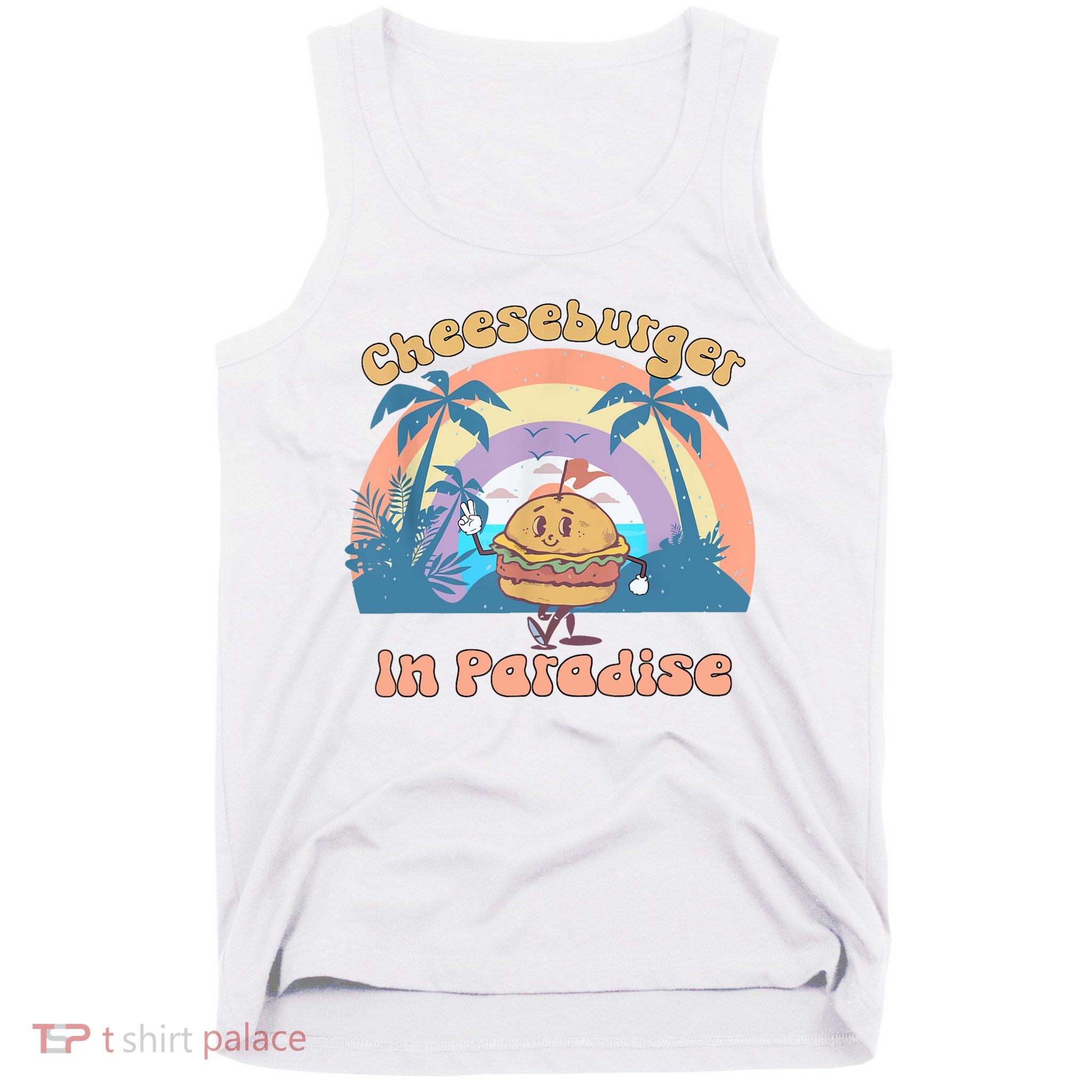 Vintage Funny Cheeseburger In Paradise Summer Vacation Vibe Tank Top