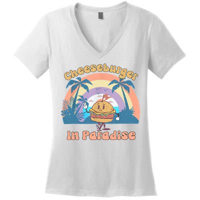 Vintage Funny Cheeseburger In Paradise Summer Vacation Vibe Women's V-Neck T-Shirt