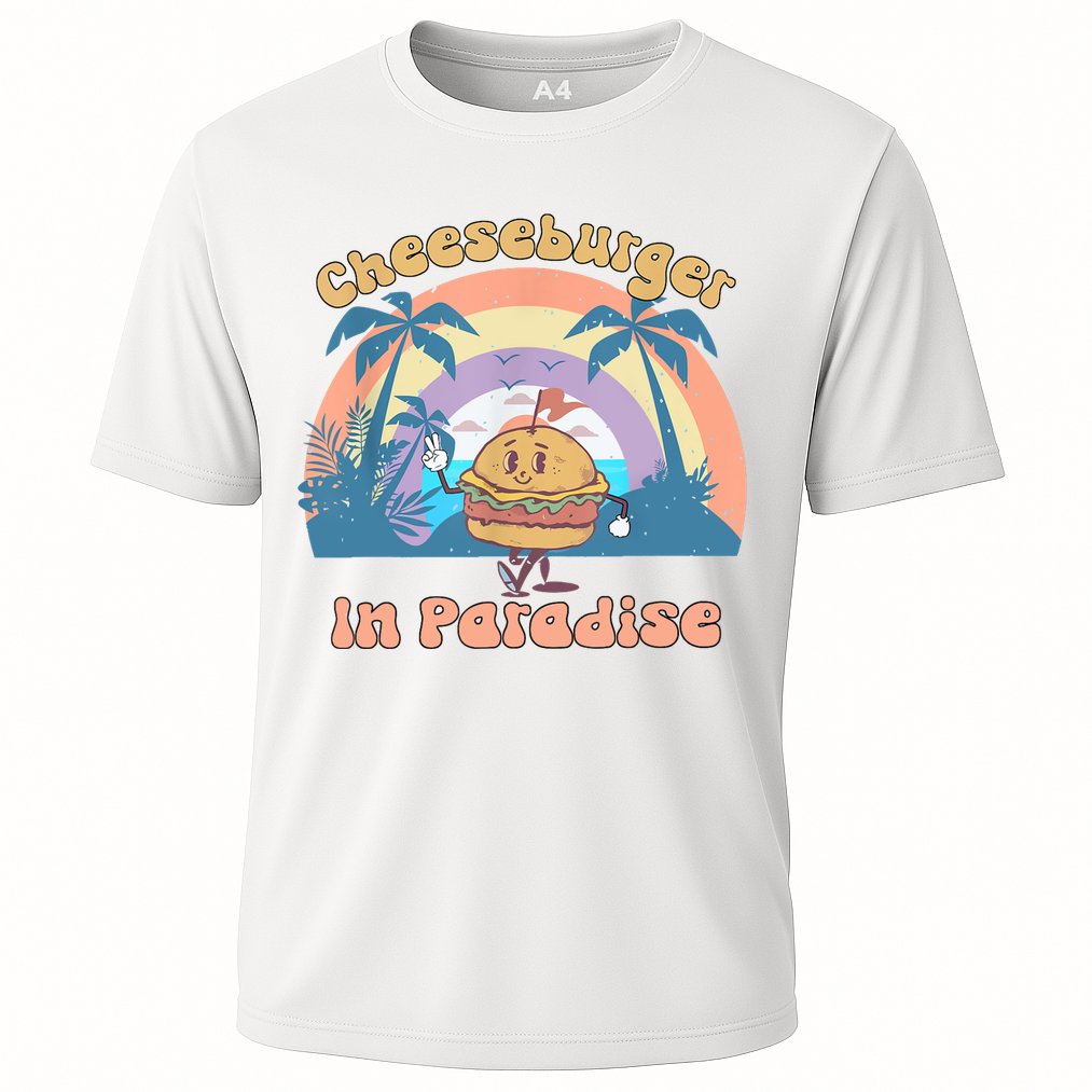 Vintage Funny Cheeseburger In Paradise Summer Vacation Vibe Cooling Performance Crew T-Shirt