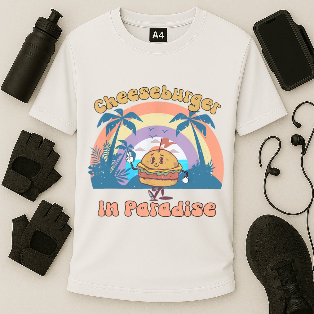 Vintage Funny Cheeseburger In Paradise Summer Vacation Vibe Cooling Performance Crew T-Shirt