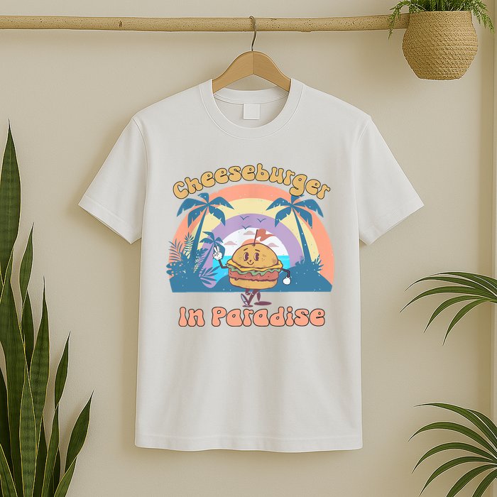 Vintage Funny Cheeseburger In Paradise Summer Vacation Vibe T-Shirt