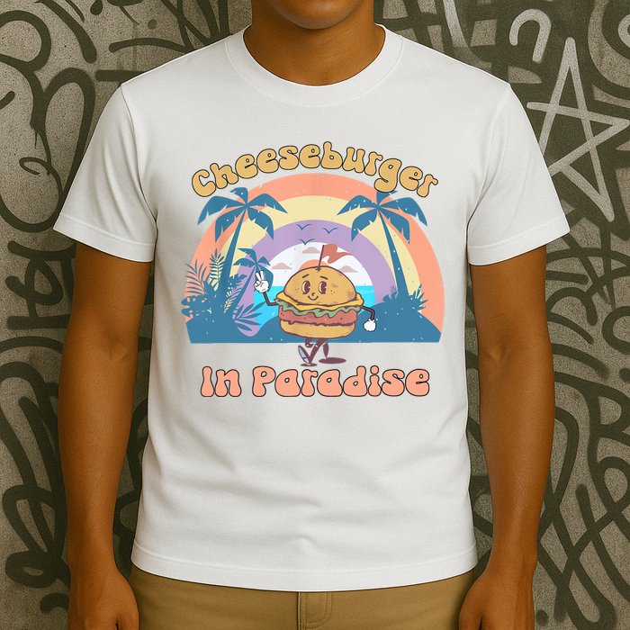 Vintage Funny Cheeseburger In Paradise Summer Vacation Vibe T-Shirt