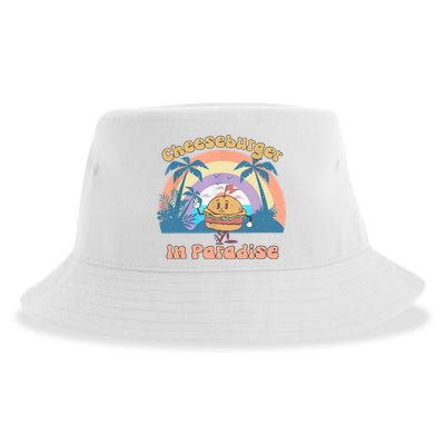 Vintage Funny Cheeseburger In Paradise Summer Vacation Vibe Sustainable Bucket Hat