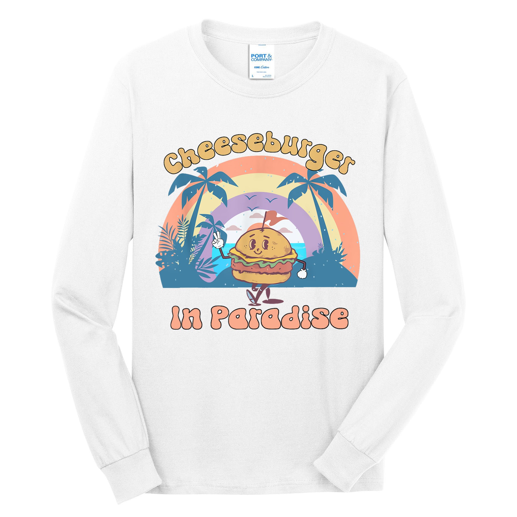 Vintage Funny Cheeseburger In Paradise Summer Vacation Vibe Tall Long Sleeve T-Shirt