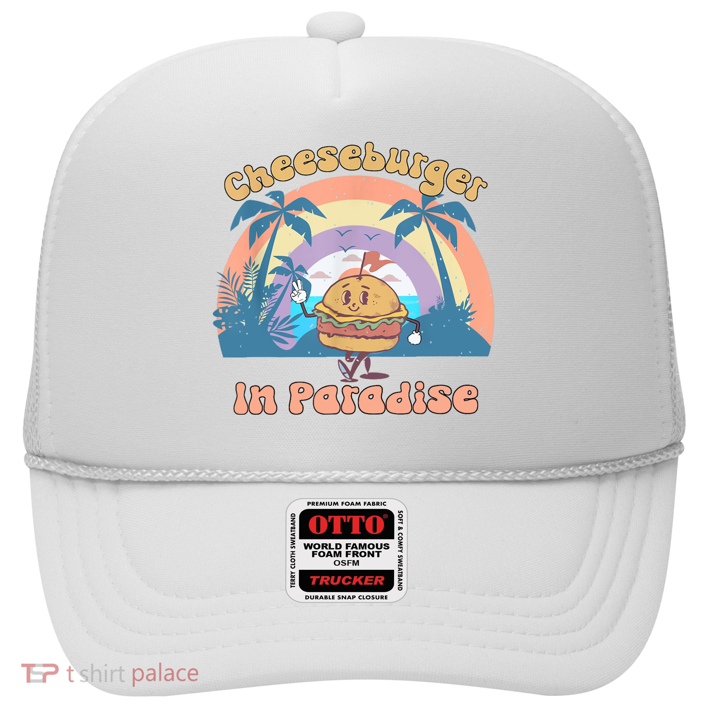 Vintage Funny Cheeseburger In Paradise Summer Vacation Vibe Trucker Hat