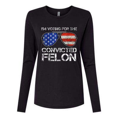 Voting For Convicted Felon 2024 Us Flag Womens Cotton Relaxed Long Sleeve T-Shirt