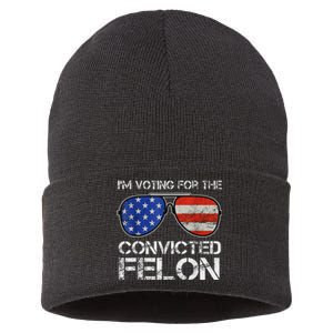 Voting For Convicted Felon 2024 Us Flag Sustainable Knit Beanie