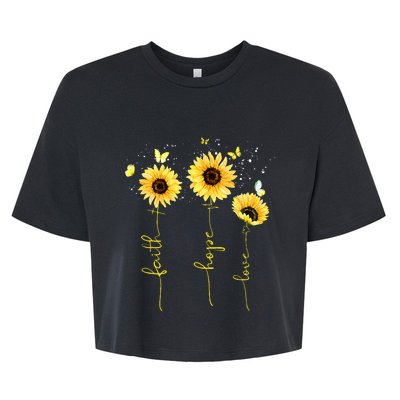 Vintage Faith Cross Hope Love Sunflower Butterfly Christian Bella+Canvas Jersey Crop Tee