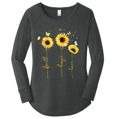 Vintage Faith Cross Hope Love Sunflower Butterfly Christian Women's Perfect Tri Tunic Long Sleeve Shirt