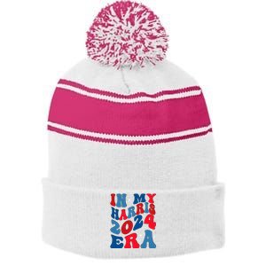 Vote For Democracy Vote Kamala Harris In My Harris Era 2024 Stripe Pom Pom Beanie