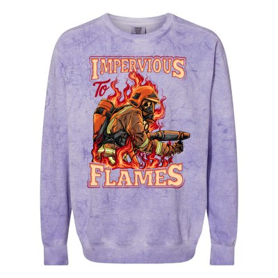 Volunteer Fire Departt Fire Impervious To Flames Gift Colorblast Crewneck Sweatshirt