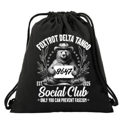 Vintage Foxtrot Delta Tango Social Club 8647 Ranger Bear Drawstring Bag