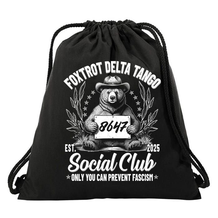 Vintage Foxtrot Delta Tango Social Club 8647 Ranger Bear Drawstring Bag