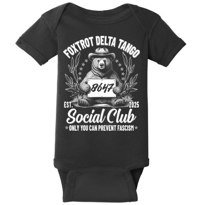 Vintage Foxtrot Delta Tango Social Club 8647 Ranger Bear Baby Bodysuit