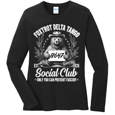 Vintage Foxtrot Delta Tango Social Club 8647 Ranger Bear Ladies Long Sleeve Shirt