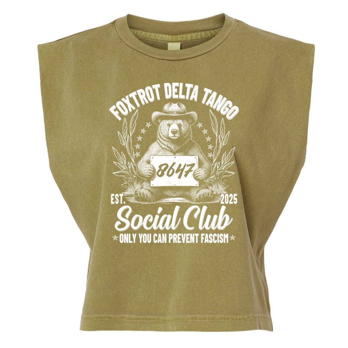 Vintage Foxtrot Delta Tango Social Club 8647 Ranger Bear Garment-Dyed Women's Muscle Tee