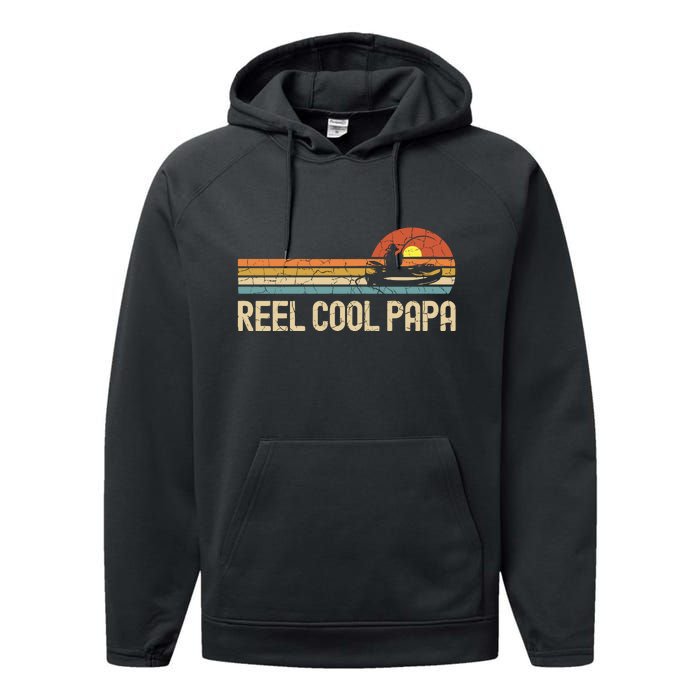 Vintage Fathers Day Gifts Funny Fishing Reel Cool Papa Dad Joke Performance Fleece Hoodie