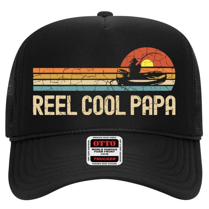 Vintage Fathers Day Gifts Funny Fishing Reel Cool Papa Dad Joke High Crown Mesh Back Trucker Hat