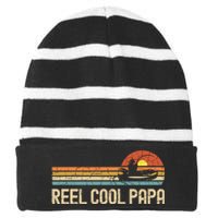 Vintage Fathers Day Gifts Funny Fishing Reel Cool Papa Dad Joke Striped Beanie with Solid Band