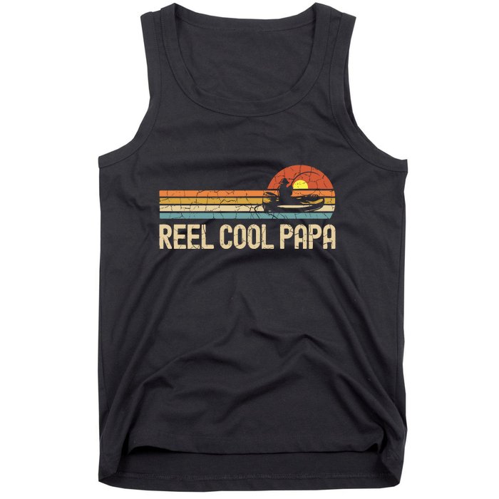 Vintage Fathers Day Gifts Funny Fishing Reel Cool Papa Dad Joke Tank Top