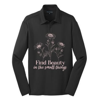 Vintage Floral Daisies Find Beauty In The Small Things Silk Touch Performance Long Sleeve Polo