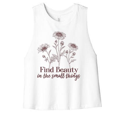 Vintage Floral Daisies Find Beauty In The Small Things Women's Racerback Cropped Tank