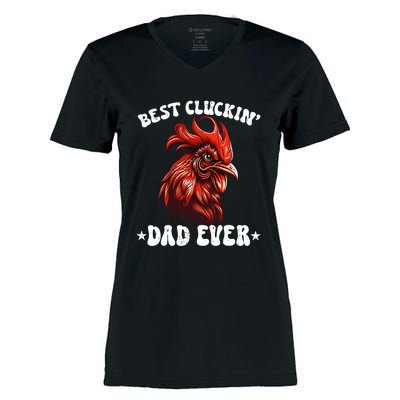 Vintage Fathers Day Tee Chicken Dad Best Cluckin Dad Ever Women's Momentum V-Neck T-Shirt