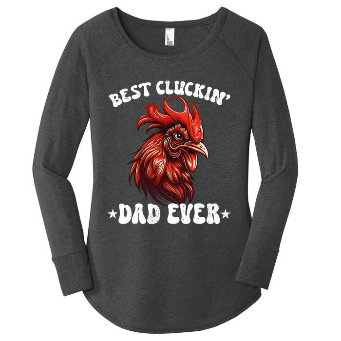 Vintage Fathers Day Tee Chicken Dad Best Cluckin Dad Ever Women's Perfect Tri Tunic Long Sleeve Shirt