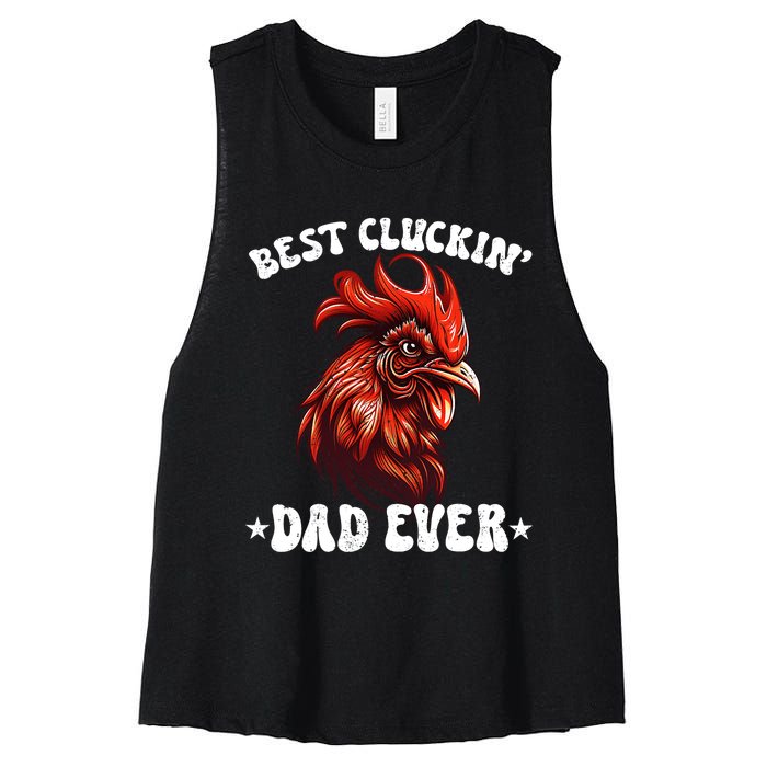 Vintage Fathers Day Tee Chicken Dad Best Cluckin Dad Ever Women's Racerback Cropped Tank