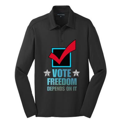 Vote Freedom Depends On It And America Depends On It Voter Silk Touch Performance Long Sleeve Polo