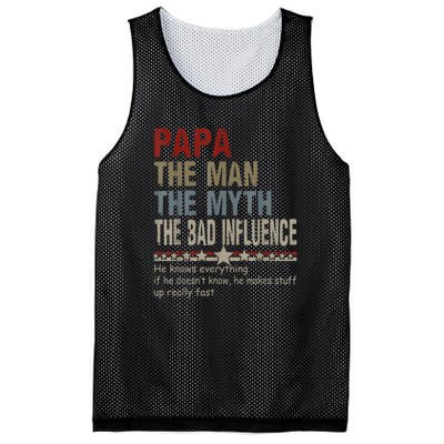 Vintage Fathers Day Papa The Man The Myth The Bad Influence Gift Mesh Reversible Basketball Jersey Tank