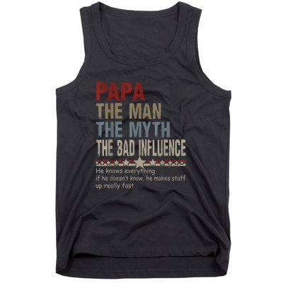 Vintage Fathers Day Papa The Man The Myth The Bad Influence Gift Tank Top