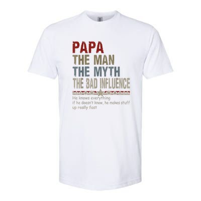 Vintage Fathers Day Papa The Man The Myth The Bad Influence Gift Softstyle® CVC T-Shirt